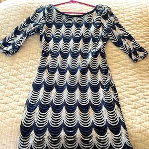 Crystal Doll dress, size XL, dark blue and white sequins